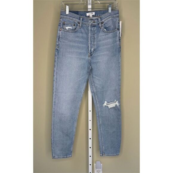 RE/DONE NWT High Rise Ankle Crop Jeans in Worn Blue Destroy Size 29 - Picture 3 of 8